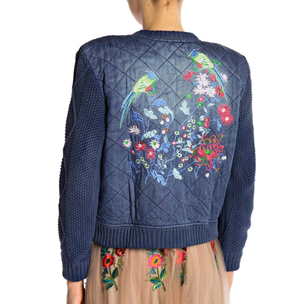 ARATTA Bohemian Vibe Embroidered Bird & Floral Quilted Jacket